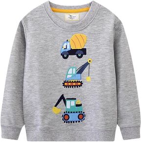 Meufam Toddler Boys Truck Train Print Sweatshirts Kids Fall Cotton Long Sleeve Crewneck Casual Cartoon Pullover Outfit Shirt