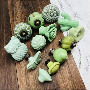 Door Handle 1 Piece of Mixed Fashion Appearance Green Cream Flower Love Ceramic Handle Children's Room Cabinet Drawer Cabinet Handle (Color : J) (H)