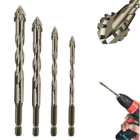 New Quad Edge Sawtooth Drill Bit, High Strength 4 Flute Serrated Eccentric Drill Bit Kit, Masonry Concrete Drill Bit Set for Tile Brick Glass Plastic Wood (4+5+6+8+10+12 mm)