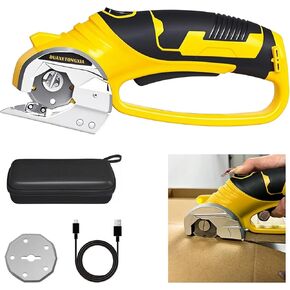 4V Cordless Electric Scissors,Rechargeable Cardboard Box Cutter Heavy Duty Fabric Scissor,with 2 Blades,Safety Lock, LED Light, and Storage Case,for Fabric, Cardboard, Leather, Carpet (blue)