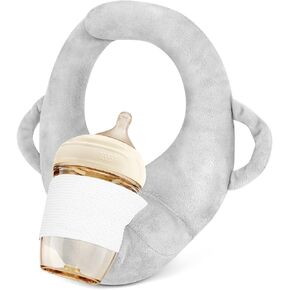 Bottle Holder for Baby Self Feeding,Portable Baby Bottle Holder Hands Free,Adjustable Breastfeeding Pillows Support with Side Handles,Newborn Essentials,Machine Washable(Grey)