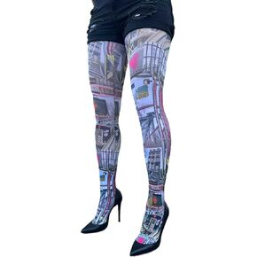Brooklyn Patterned Tights – Opaque 50 Denier Pantyhose for Women Urban Cityscape Print Legwear