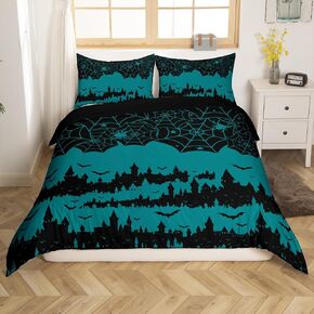 Halloween Toddler Bedding Set,Gothic Bats Spider Web Castle Duvet Cover for Kids Boys Girls,Goth Horror Theme Purple Black Comforter Cover,Wild Animals Birds Halloween Decor Quilt Cover