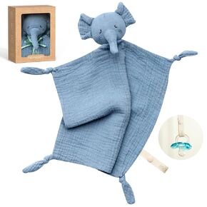 Momcozy Bear Loveys for Babies with Cotton - Soft Security Blanket for Boy or Girl for Self-Soothing On-The-Go-Portable & Anti-Drop Design - Newborn Gift，Must Have（Blue 14 inch）