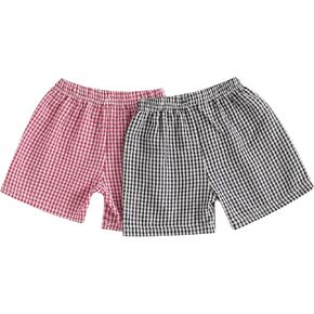 2-Pack Toddler Baby Boy Girl Gingham Seersucker Shorts Elastic Waist Check Shorts Summer Casual Short Pants Bottoms
