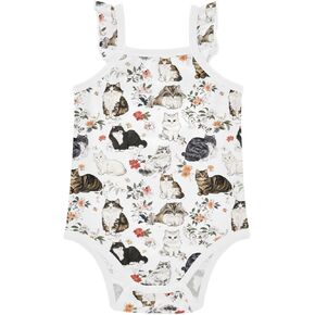 JUNZAN Baby Girls' Cotton Bodysuits Soft Comfort Cute Curl Cats White Baby Inner Clothes 0-24 Months