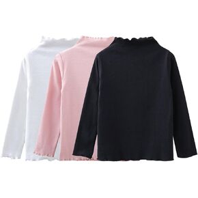 3pc Long Sleeve Undershirts for Girls Kids Youth Solid Multi Color Cotton Pullover Sweater Shirts Tops High Neck Clothes