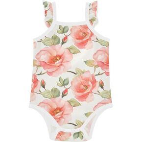 JUNZAN Baby Girls' Cotton Bodysuit Soft Comfort Watercolour Roses Toddler Sleeveless Clothes 0-24 Months