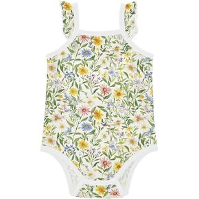 JUNZAN Baby Girls' Sleeveless Bodysuit Cute Soft Colored Wild Flowers Toddler Summer Clothes 0-24 Months