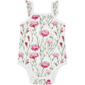 JUNZAN Baby Summer Cotton Bodysuits Cute Soft Carnation Flowers Baby Cotton Outfits 0-24 Months