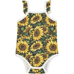 JUNZAN Baby Girls' Cotton Bodysuit Soft Comfort Sunflower Baby Girl Clothing 0-24 Months