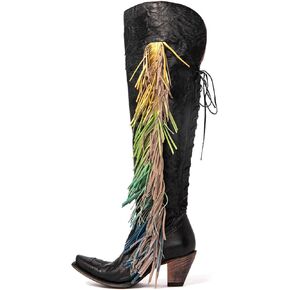 MissHeel Over Knee Cowboy Boots for Women with Fringe Adjustable Thigh High Cowgirl Boot