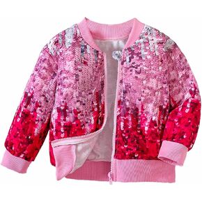 Girls Sparkle Sequin Bomber Jacket Kids Toddler Glitter Shiny Zip Up Metallic Coat Christmas Halloween Outwear