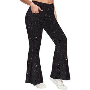 RITERA Plus Size Flared Pants for Women Black Solid Color Yoga Leggings Long Boot Cut Tight Pant Oversized Ladies Sexy Basic Casual Legging Tummy Control 1X 1Xl 14W 16W in Saudi Arabia