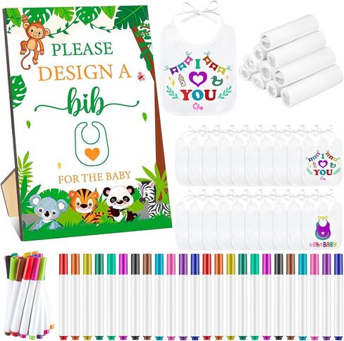 50 PCS لعبة استحمام الطفل العزف الأبيض تشمل واحد من لعبة دش الطفل الخشبية علامة 25 DIY فارغة بيض بيبز تغذية 24 علامات النسيج (الفراشة) in Kuwait