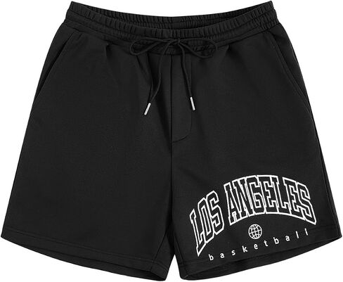 GORGLITTER Men's Graphic Cool Shorts Drawstring Waist Workout Short Streetwear with Pockets Los Angeles Print Black Small in Saudi Arabia