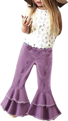 Toddler Girls Ripped Bell Bottom Skinny Stretc1 High Waist Jeans Flared Ra1 He1 Thin Retro Y2K Denim Pants for Kids in Kuwait