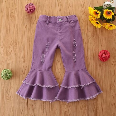 Toddler Girls Ripped Bell Bottom Skinny Stretc1 High Waist Jeans Flared Ra1 He1 Thin Retro Y2K Denim Pants for Kids in Kuwait