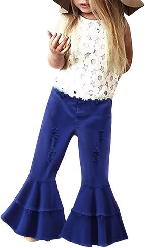 Toddler Girls Ripped Bell Bottom Skinny Stretc1 High Waist Jeans Flared Ra1 He1 Thin Retro Y2K Denim Pants for Kids in Kuwait