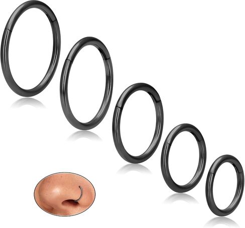 HeraBPJW 5 Pcs Nose Rings Hoops G23 Titanium 18G/20G Septum Ring Body Piercing Jewelry,6mm/7mm/8mm/9mm/10mm in Saudi Arabia