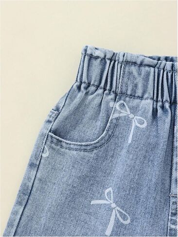 WDIRARA Girl's Cute Bow Pattern Jeans Elastic Waist Wide Leg Denim Pants in Saudi Arabia