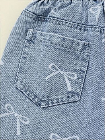 WDIRARA Girl's Cute Bow Pattern Jeans Elastic Waist Wide Leg Denim Pants in Saudi Arabia