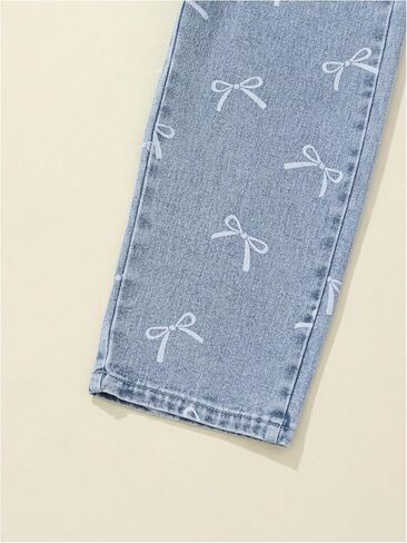 WDIRARA Girl's Cute Bow Pattern Jeans Elastic Waist Wide Leg Denim Pants in Saudi Arabia