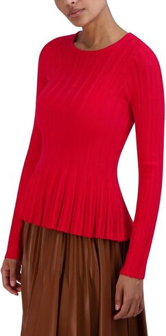 BCBGMAXAZRIA Women's Long Sleeve Crew Neck Pullover Peplum Sweater Top in Saudi Arabia