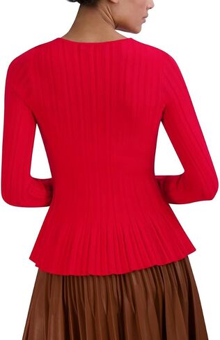 BCBGMAXAZRIA Women's Long Sleeve Crew Neck Pullover Peplum Sweater Top in Saudi Arabia