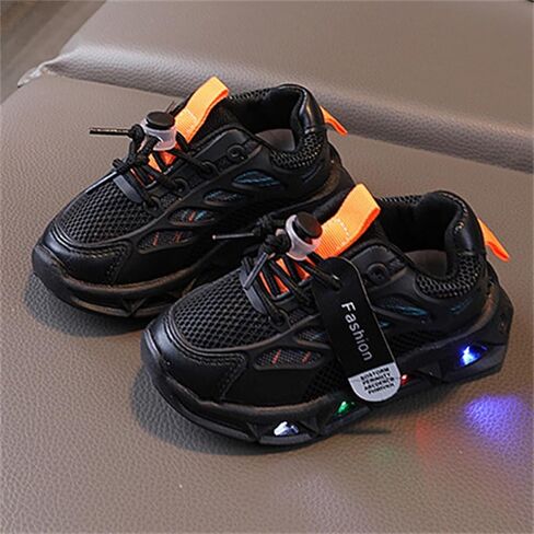 Baby Infant Leather Mesh Lights up Sneakers Lace Breathable First Walking Sport Shoes Toddler Non Slip Casual Sneakers in Saudi Arabia