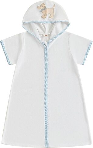 Toddler Boys Girls Terry Swimsuit Cover Up Short Sleeve Zipper Hooded Embroidery Bathing Suit Kids Summer Swimwear in Saudi Arabia