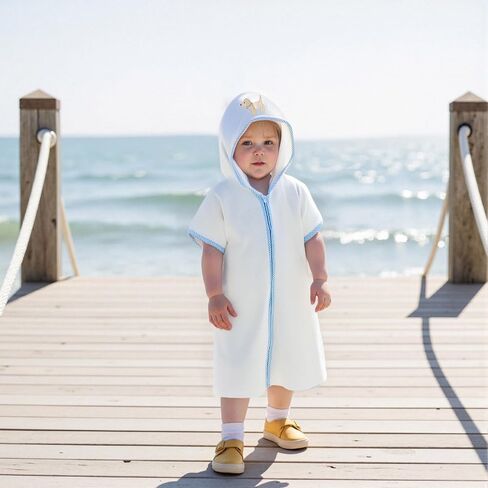 Toddler Boys Girls Terry Swimsuit Cover Up Short Sleeve Zipper Hooded Embroidery Bathing Suit Kids Summer Swimwear in Saudi Arabia