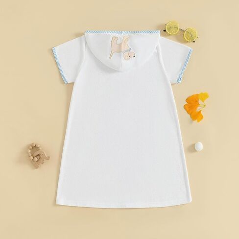 Toddler Boys Girls Terry Swimsuit Cover Up Short Sleeve Zipper Hooded Embroidery Bathing Suit Kids Summer Swimwear in Saudi Arabia