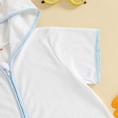 Toddler Boys Girls Terry Swimsuit Cover Up Short Sleeve Zipper Hooded Embroidery Bathing Suit Kids Summer Swimwear in Saudi Arabia
