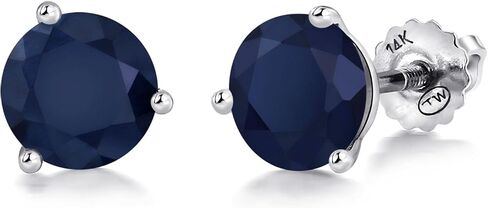 Gem Stone King 14K White Gold Swiss Blue Topaz 3 Prong Martini Screw Back Stud Earrings For Women (1.80 Cttw, Gemstone November Birthstone, Round 6MM) in Saudi Arabia
