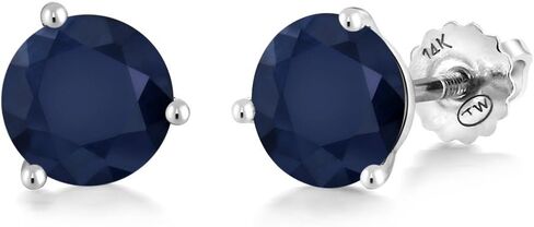Gem Stone King 14K White Gold Swiss Blue Topaz 3 Prong Martini Screw Back Stud Earrings For Women (1.80 Cttw, Gemstone November Birthstone, Round 6MM) in Saudi Arabia