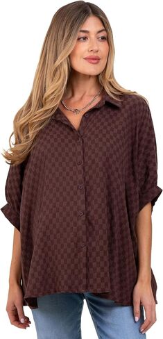 PinkBlush Checker Print Short Sleeve Oversized Maternity Blouse in Saudi Arabia