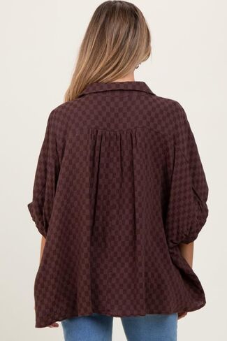 PinkBlush Checker Print Short Sleeve Oversized Maternity Blouse in Saudi Arabia