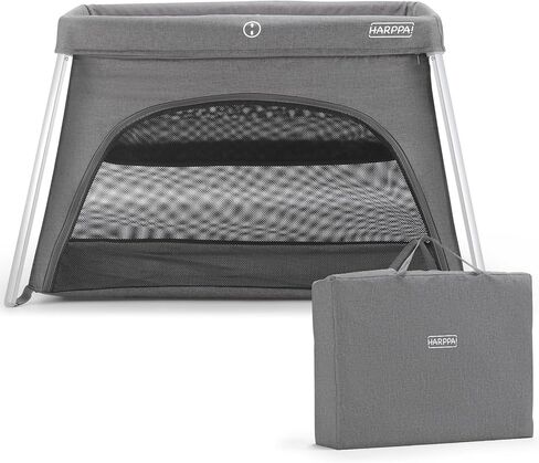 HARPPA Travel Crib with Comfy Mattress, Lightweight Portable Crib Requires No Assembly, Foldable Pack and Play for Baby and Toddlers, Compact Play Yard with Bed,Gray in Saudi Arabia