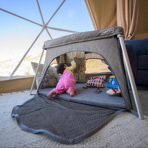HARPPA Travel Crib with Comfy Mattress, Lightweight Portable Crib Requires No Assembly, Foldable Pack and Play for Baby and Toddlers, Compact Play Yard with Bed,Gray in Saudi Arabia