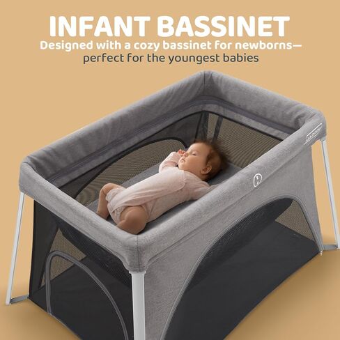 HARPPA Travel Crib with Comfy Mattress, Lightweight Portable Crib Requires No Assembly, Foldable Pack and Play for Baby and Toddlers, Compact Play Yard with Bed,Gray in Saudi Arabia