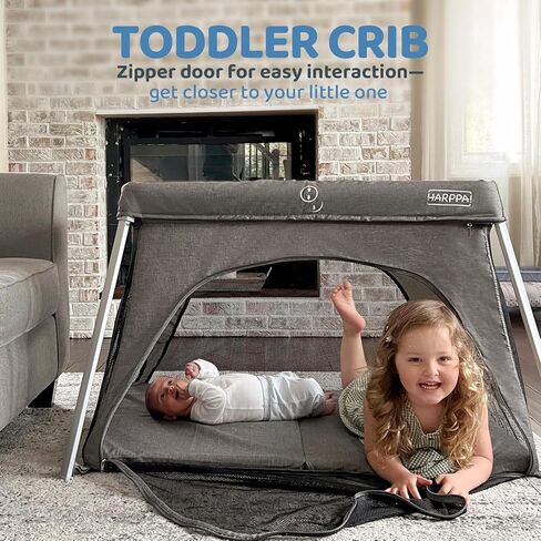 HARPPA Travel Crib with Comfy Mattress, Lightweight Portable Crib Requires No Assembly, Foldable Pack and Play for Baby and Toddlers, Compact Play Yard with Bed,Gray in Saudi Arabia