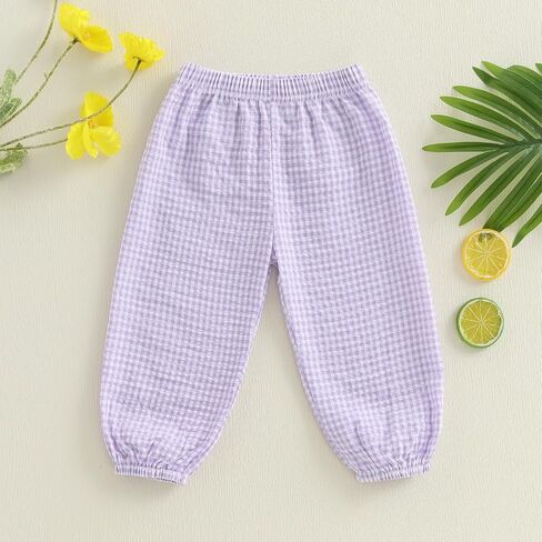 Toddler Baby Boy Girl Gingham Bubble Pants Kids Casual Plaid Elastic Waist Long Bloomers Trousers Bottoms in Kuwait