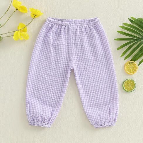 Toddler Baby Boy Girl Gingham Bubble Pants Kids Casual Plaid Elastic Waist Long Bloomers Trousers Bottoms in Kuwait
