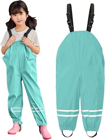 Kids Waterproof Rain Pants Windproof Reflective Bib Pant Lightweight Adjustable Dirty Proof Rain Wear Over Pants 1-14T in Saudi Arabia