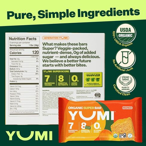 YUMI Organic Breakfast Superbar, Gluten-Free, No Added Sugar, 7+ Vegetables, Soft-Baked Crust, Healthy Snack Bars for Kids, School Safe, Healthy Alternative to Granola Bars or Cereal Bars, Strawberry (30ct) in Saudi Arabia