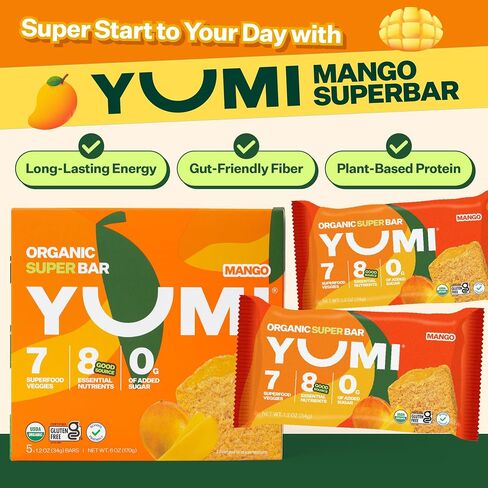 YUMI Organic Breakfast Superbar, Gluten-Free, No Added Sugar, 7+ Vegetables, Soft-Baked Crust, Healthy Snack Bars for Kids, School Safe, Healthy Alternative to Granola Bars or Cereal Bars, Strawberry (30ct) in Saudi Arabia