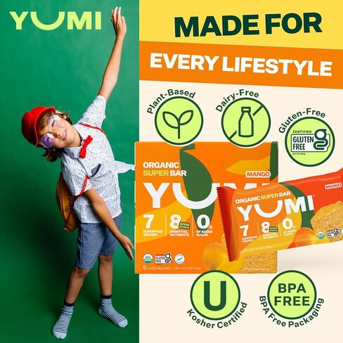 YUMI Organic Breakfast Superbar, Gluten-Free, No Added Sugar, 7+ Vegetables, Soft-Baked Crust, Healthy Snack Bars for Kids, School Safe, Healthy Alternative to Granola Bars or Cereal Bars, Strawberry (30ct) in Saudi Arabia