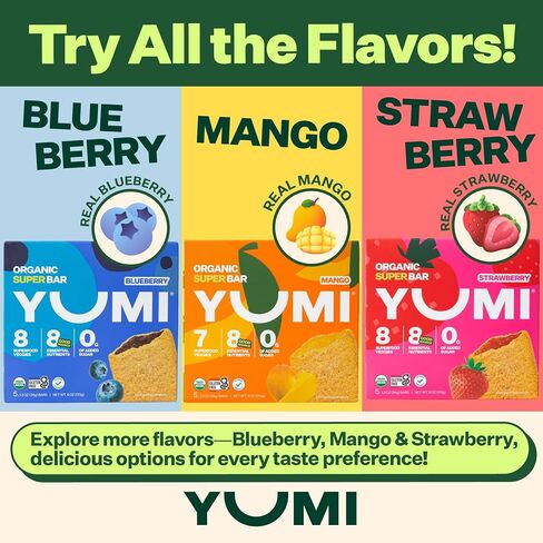 YUMI Organic Breakfast Superbar, Gluten-Free, No Added Sugar, 7+ Vegetables, Soft-Baked Crust, Healthy Snack Bars for Kids, School Safe, Healthy Alternative to Granola Bars or Cereal Bars, Strawberry (30ct) in Saudi Arabia
