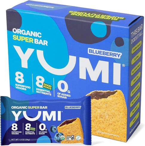 yumi الإفطار العضوي superbar ، خالية من الغلوتين ، بدون سكر إضافي ، 7+ خضروات ، قشرة مخبوزة ناعمة ، قضبان وجبة خفيفة صحية للأطفال ، بديل آمن ، صحية عن قضبان الجرانولا أو حانات الحبوب ، الفراولة (30CT) in Kuwait
